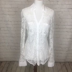 Sheer Lace Button Down Blouse